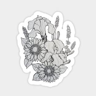 Iris lavender and daisies Sticker